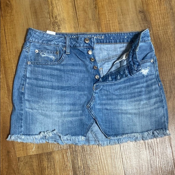 American eagle button fly Denim Blue mini Skirt size 8 - Picture 2 of 8